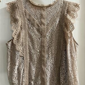 Cable & Gauge Lace Ruffle Blouse in Tan